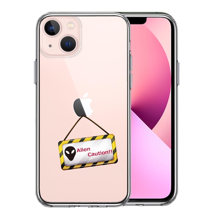 iPhone13mini ケース クリアエイリアンに注意 スマホケース 側面ソフト 背面ハード ハイブリッド-0