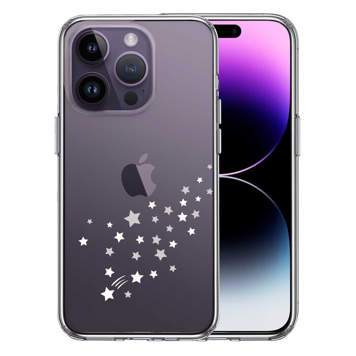 iPhone14Pro ケース クリア流れ星 ホワイト スマホケース 側面ソフト 背面ハード ハイブリッド-0