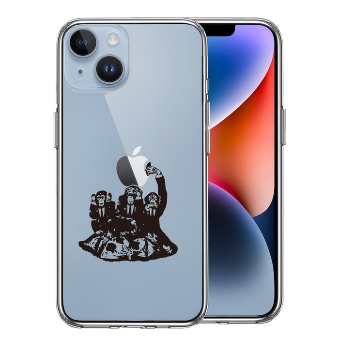 iPhone14Plus ケース クリア三猿 スマホケース 側面ソフト 背面ハード ハイブリッド-0