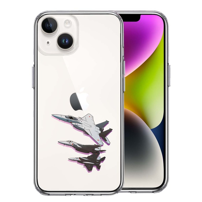 iPhone14Plus ケース クリア戦闘機 F 15J 編隊飛行 ブレイク スマホケース 側面ソフト 背面ハード ハイブリッド-0