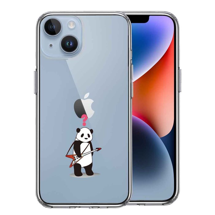 iPhone14Plus ケース クリアギター パンダ ？ スマホケース 側面ソフト 背面ハード ハイブリッド-0