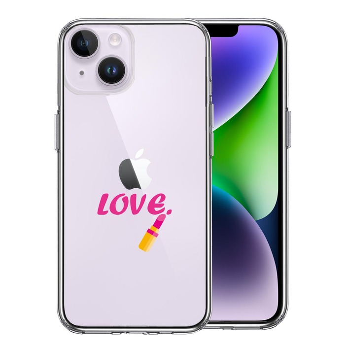 iPhone14Plus ケース クリア  レディース 口紅 LOVE 愛 スマホケース 側面ソフト 背面ハード ハイブリッド-0