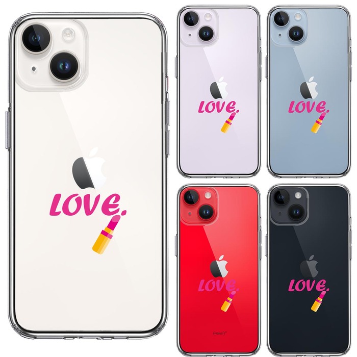 iPhone14Plus ケース クリア  レディース 口紅 LOVE 愛 スマホケース 側面ソフト 背面ハード ハイブリッド-1