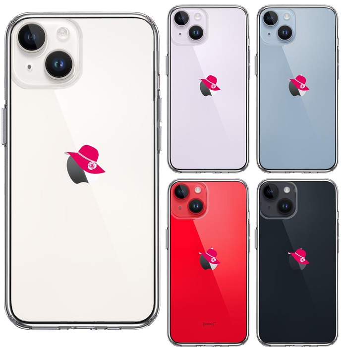 iPhone14Plus ケース クリアレディース ハット つば広 赤 白薔薇 スマホケース 側面ソフト 背面ハード ハイブリッド-1