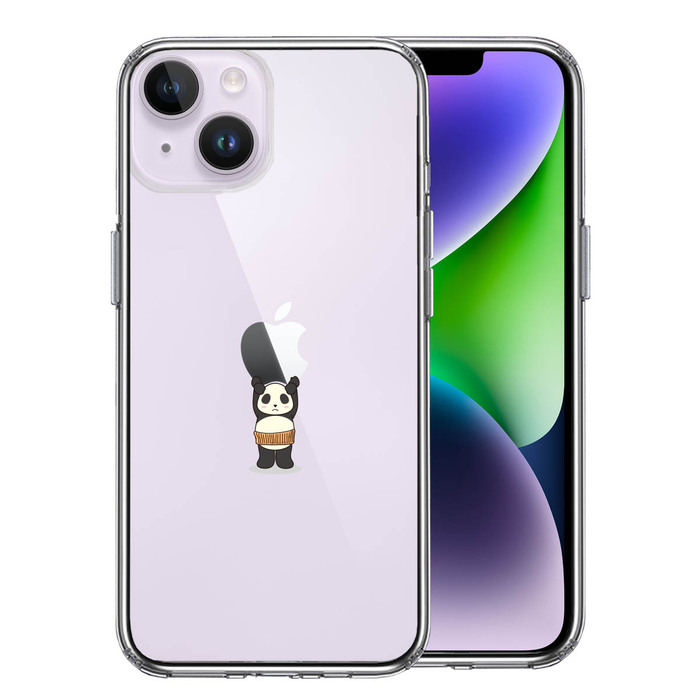 iPhone14 ケース クリア パンダ アップル 重量挙げ 腹巻 スマホケース 側面ソフト 背面ハード ハイブリッド-0
