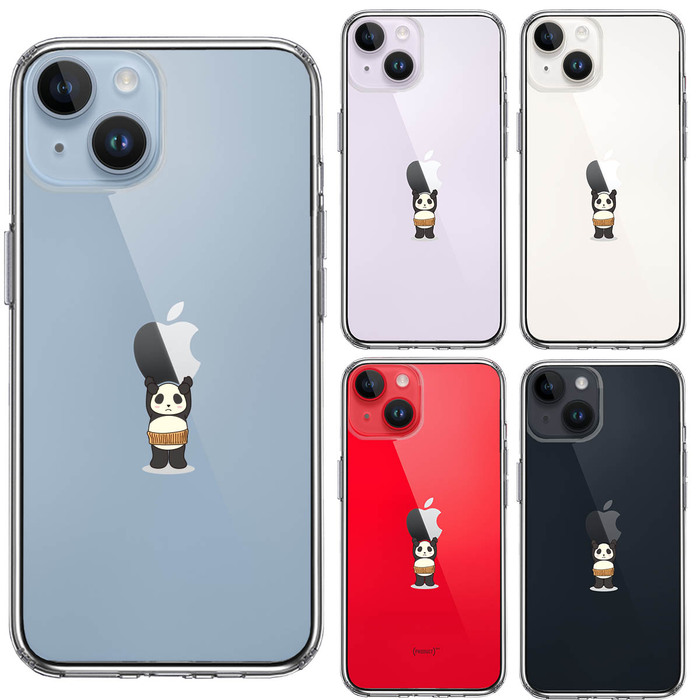 iPhone14 ケース クリア パンダ アップル 重量挙げ 腹巻 スマホケース 側面ソフト 背面ハード ハイブリッド-1