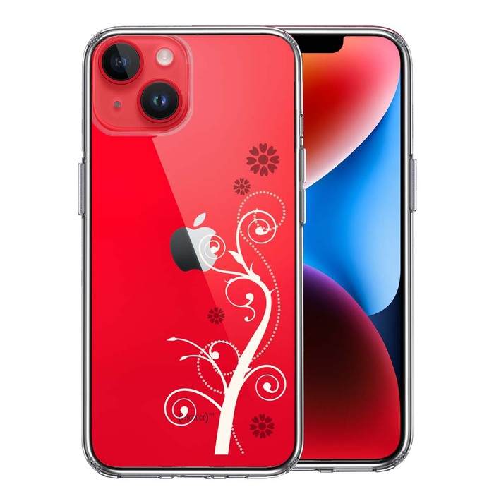 iPhone14Plus ケース クリアフローラル つる模様 ホワイト スマホケース 側面ソフト 背面ハード ハイブリッド-0