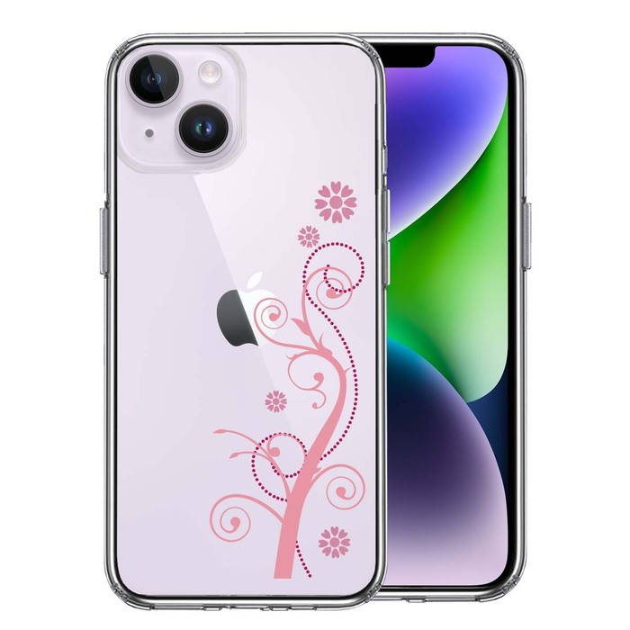 iPhone14Plus ケース クリアフローラル つる模様 ピンク スマホケース 側面ソフト 背面ハード ハイブリッド-0