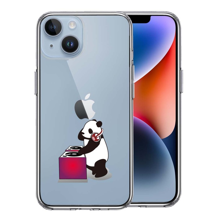 iPhone14Plus ケース クリアパンダ DJ スマホケース 側面ソフト 背面ハード ハイブリッド-0