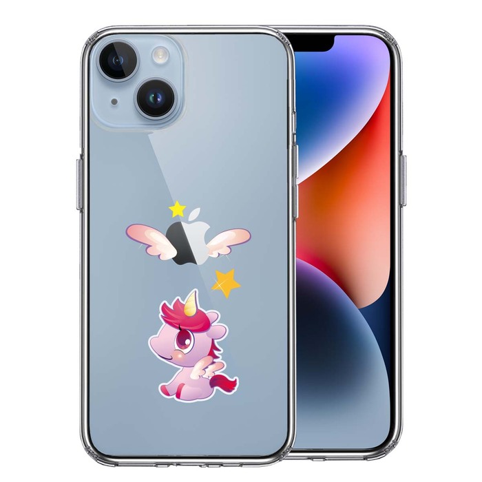iPhone14Plus ケース クリア一角獣 ペガサス ユニコーン スマホケース 側面ソフト 背面ハード ハイブリッド-0