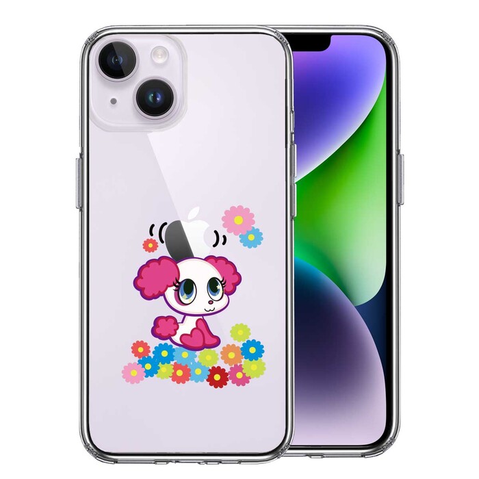 iPhone14Plus ケース クリアポップ な プードル ぷうちゃん 花 スマホケース 側面ソフト 背面ハード ハイブリッド-0