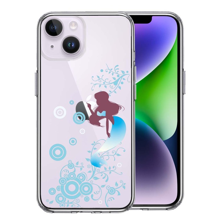iPhone14Plus ケース クリアマーメイド 人魚姫 ブルー スマホケース 側面ソフト 背面ハード ハイブリッド-0