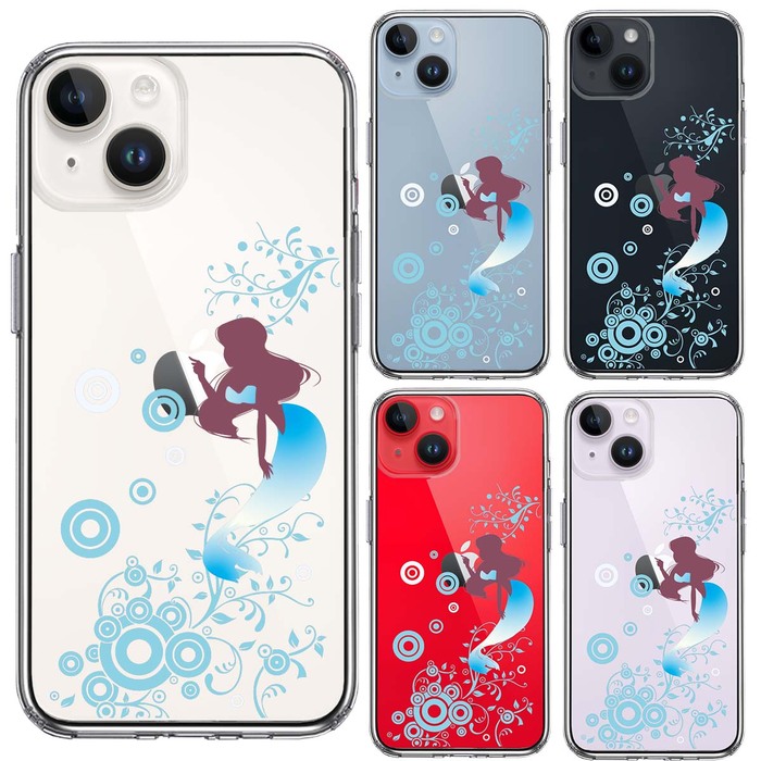 iPhone14Plus ケース クリアマーメイド 人魚姫 ブルー スマホケース 側面ソフト 背面ハード ハイブリッド-1