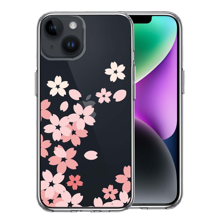 iPhone14Plus ケース クリア  桜 スマホケース 側面ソフト 背面ハード ハイブリッド-0