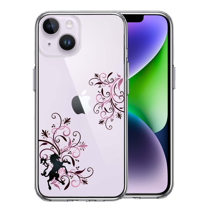 iPhone14 ケース クリア フローラル ユニコーン ピンク スマホケース 側面ソフト 背面ハード ハイブリッド-0
