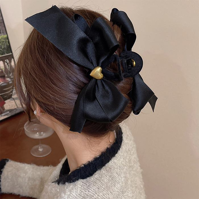 リボンヘアクリップ ハート飾り-0