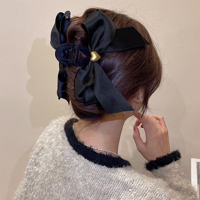 リボンヘアクリップ ハート飾り-3