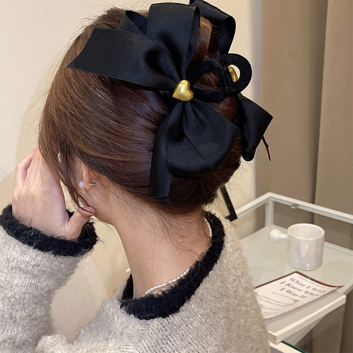 リボンヘアクリップ ハート飾り-4