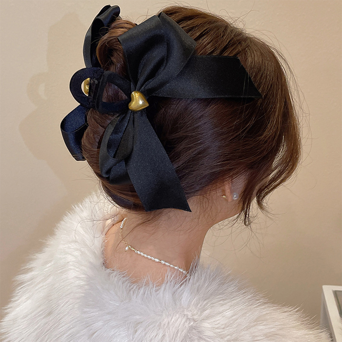 リボンヘアクリップ ハート飾り-5