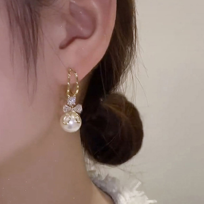 ピアス 揺れる パールリボンピアス-5