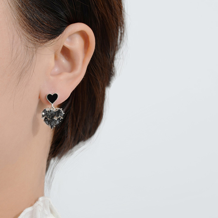 ハートピアス レディース黒ピアス-4