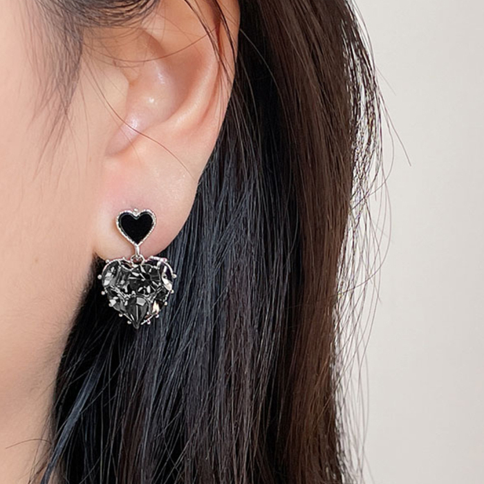 ハートピアス レディース黒ピアス-5