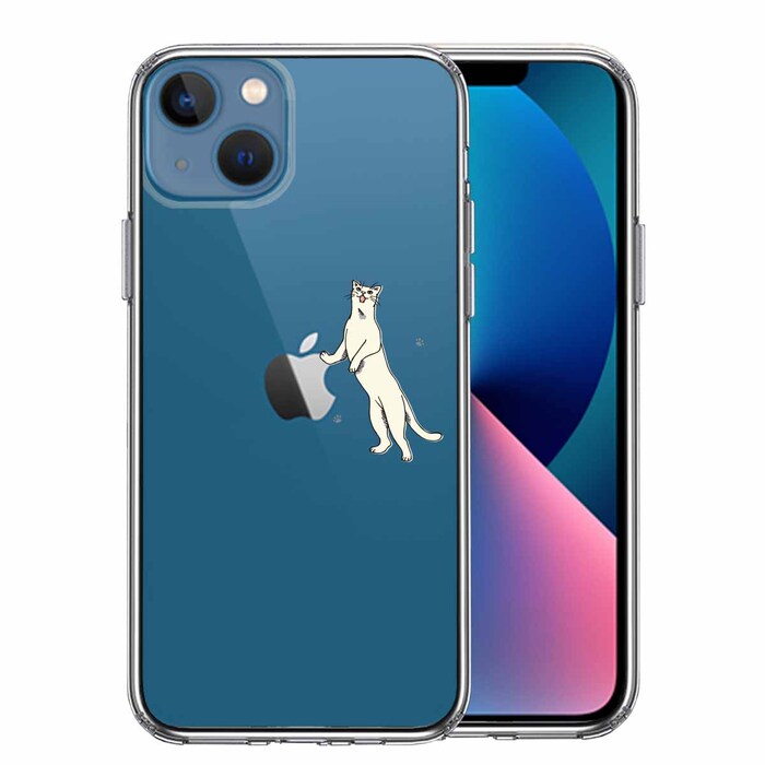 iPhone13mini ケース クリアにゃんこ 猫 ねこ スマホケース 側面ソフト 背面ハード ハイブリッド-0