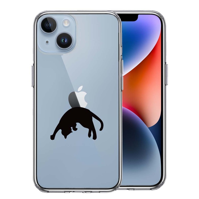 iPhone14Plus ケース クリア ねこ 猫 リンゴを乗せてみる スマホケース 側面ソフト 背面ハード ハイブリッド-0