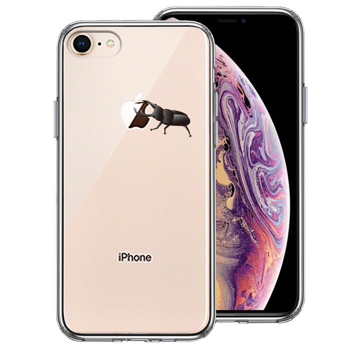 iPhone8 ケース クリア クワガタムシ 2 昆虫 スマホケース 側面ソフト 背面ハード ハイブリッド-0
