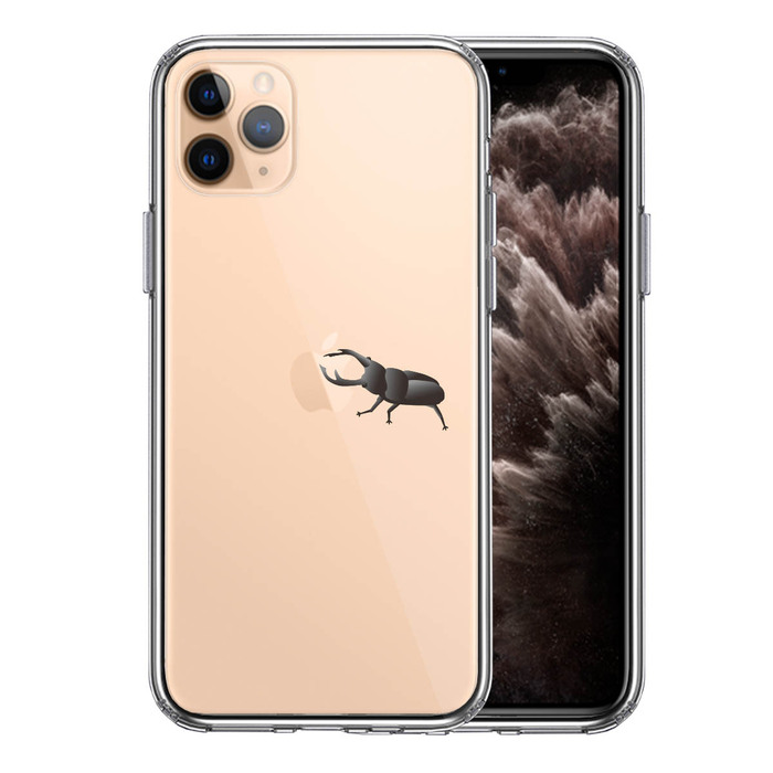 iPhone11pro ケース クリア クワガタムシ 2 昆虫 スマホケース 側面ソフト 背面ハード ハイブリッド -0