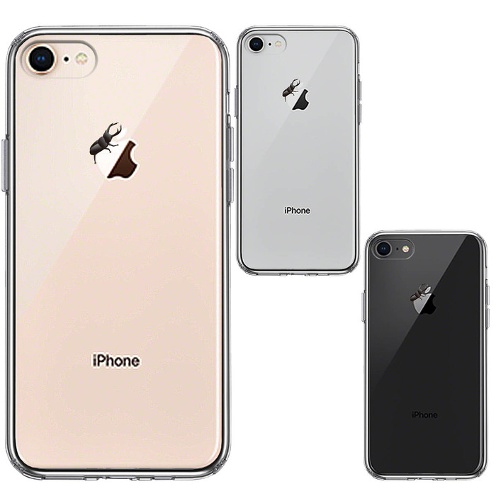 iPhone8 ケース クリア クワガタムシ 昆虫 スマホケース 側面ソフト 背面ハード ハイブリッド-1