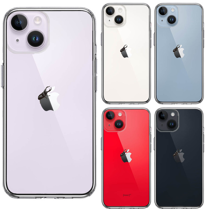 iPhone14Plus ケース クリア クワガタムシ 昆虫 スマホケース 側面ソフト 背面ハード ハイブリッド -1