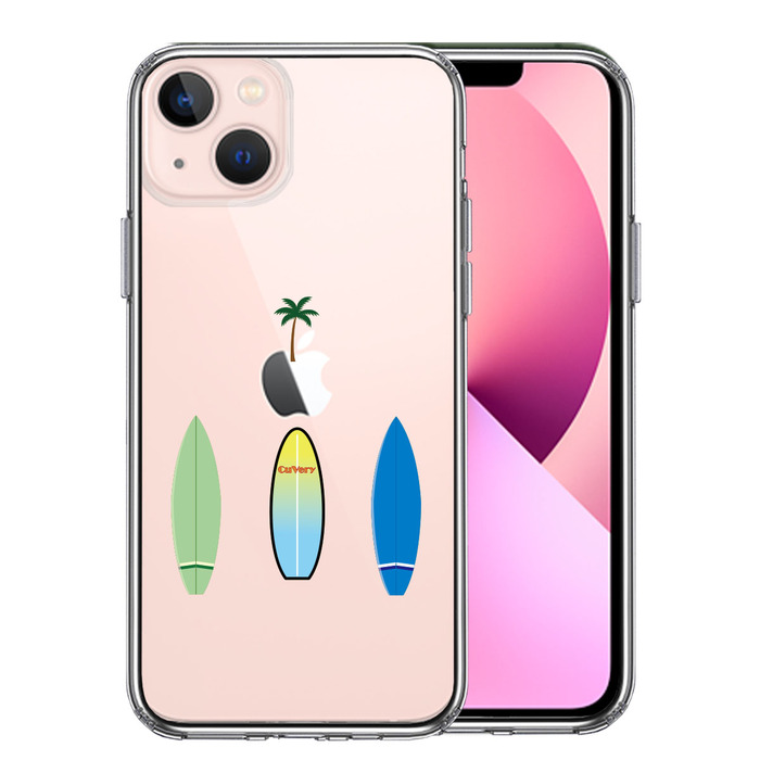 iPhone13mini ケース クリア サーフボード スマホケース 側面ソフト 背面ハード ハイブリッド -0
