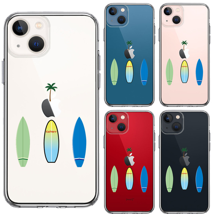 iPhone13mini ケース クリア サーフボード スマホケース 側面ソフト 背面ハード ハイブリッド -1