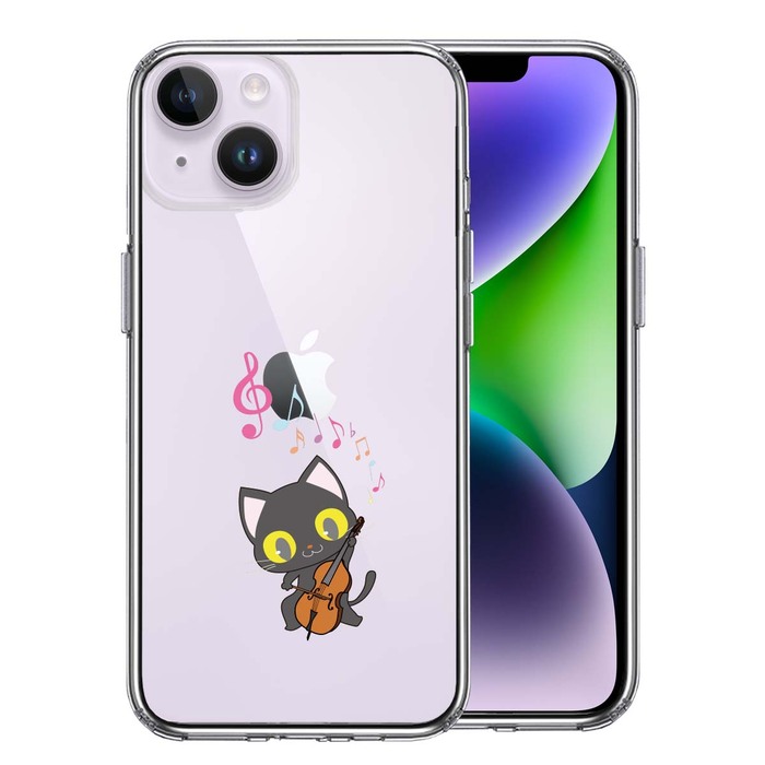 iPhone14Plus ケース クリア チェロ ねこ スマホケース 側面ソフト 背面ハード ハイブリッド -0