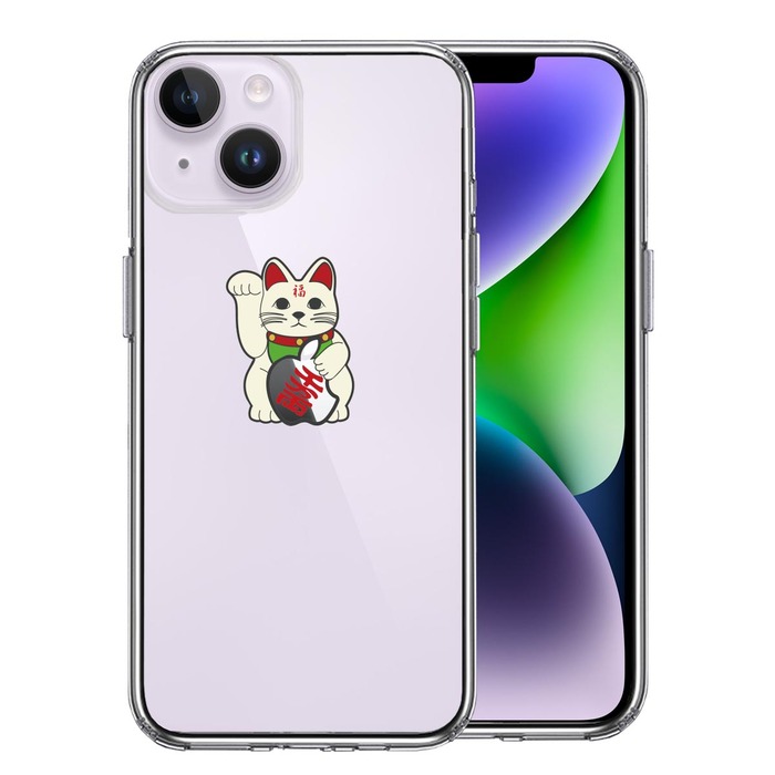iPhone14Plus ケース クリア 幸福の猫 猫招き スマホケース 側面ソフト 背面ハード ハイブリッド -0