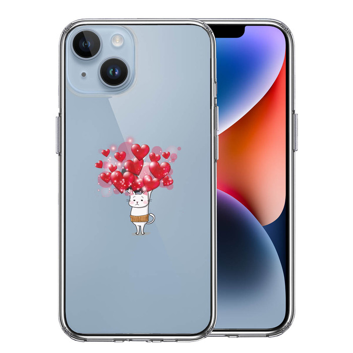 iPhone14Plus ケース クリア 猫 ネコ にゃんこ 腹巻 ハート 2 スマホケース 側面ソフト 背面ハード ハイブリッド -0