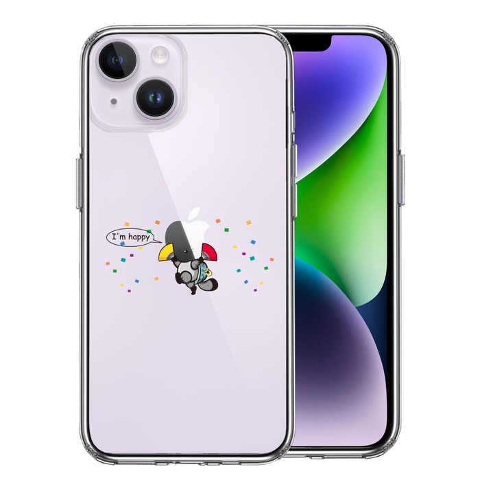 iPhone14 ケース クリア ぶんぶく茶釜 とっても幸せ スマホケース 側面ソフト 背面ハード ハイブリッド -0
