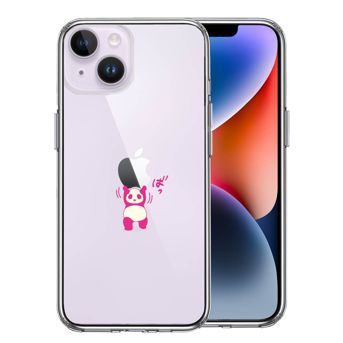 iPhone14 ケース クリア パンダ 重量挙げ 努力感 ピンク スマホケース 側面ソフト 背面ハード ハイブリッド -0