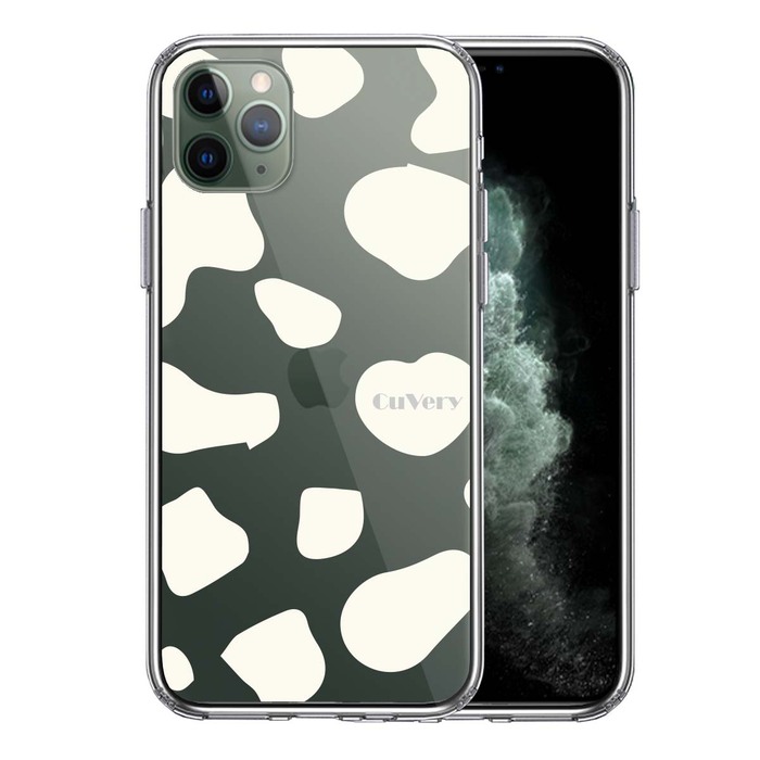 iPhone11pro ケース クリア アニマル柄 カウ 牛 ホワイト スマホケース 側面ソフト 背面ハード ハイブリッド -0