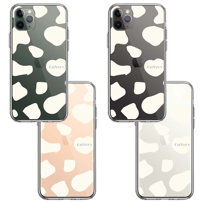 iPhone11pro ケース クリア アニマル柄 カウ 牛 ホワイト スマホケース 側面ソフト 背面ハード ハイブリッド -1