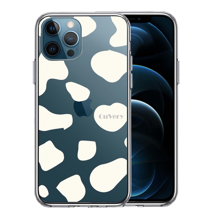 iPhone12Pro ケース クリア アニマル柄 カウ 牛 ホワイト スマホケース 側面ソフト 背面ハード ハイブリッド -0