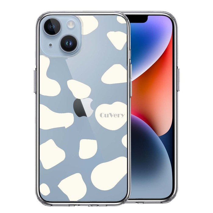 iPhone14 ケース クリア アニマル柄 カウ 牛 ホワイト スマホケース 側面ソフト 背面ハード ハイブリッド -0