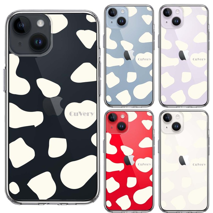 iPhone14 ケース クリア アニマル柄 カウ 牛 ホワイト スマホケース 側面ソフト 背面ハード ハイブリッド -1