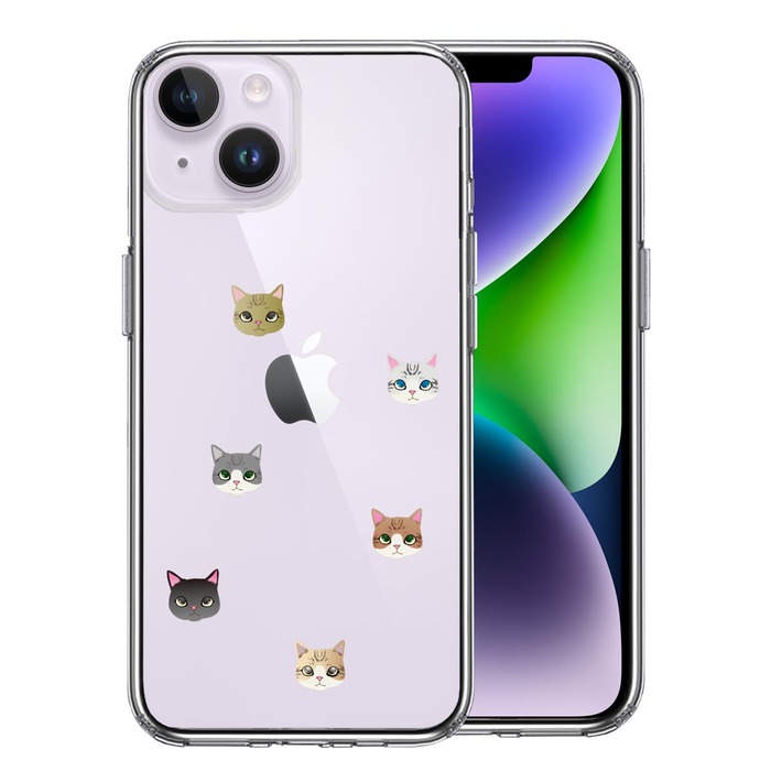 iPhone14Plus ケース クリア にゃんこ 猫だらけ スマホケース 側面ソフト 背面ハード ハイブリッド -0