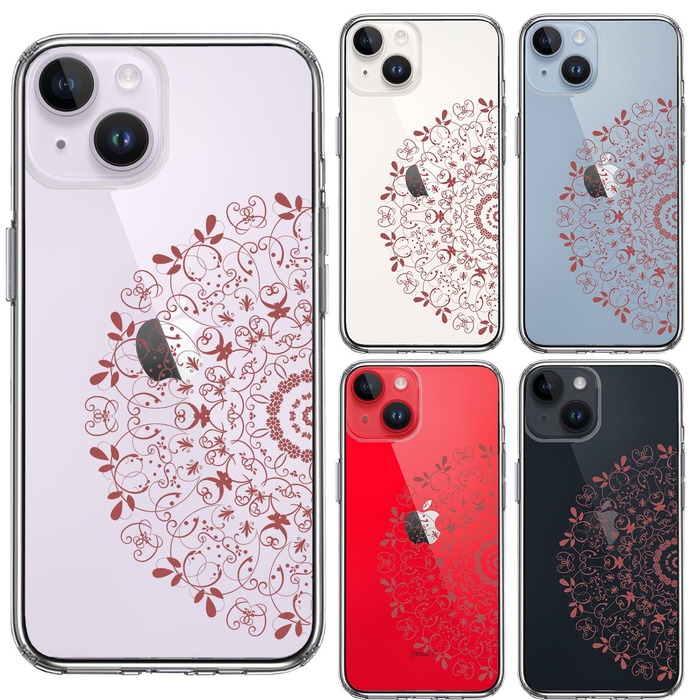 iPhone14Plus ケース クリア 曼荼羅 模様 2 スマホケース 側面ソフト 背面ハード ハイブリッド -1