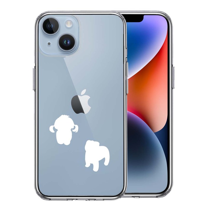 iPhone14Plus ケース クリア 子犬シルエット パピー ホワイト スマホケース 側面ソフト 背面ハード ハイブリッド -0