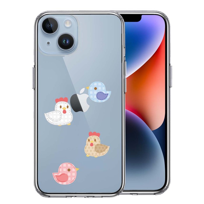 iPhone14Plus ケース クリア とり 鳥 ひよこ 雛 アップリケ風 スマホケース 側面ソフト 背面ハード ハイブリッド -0