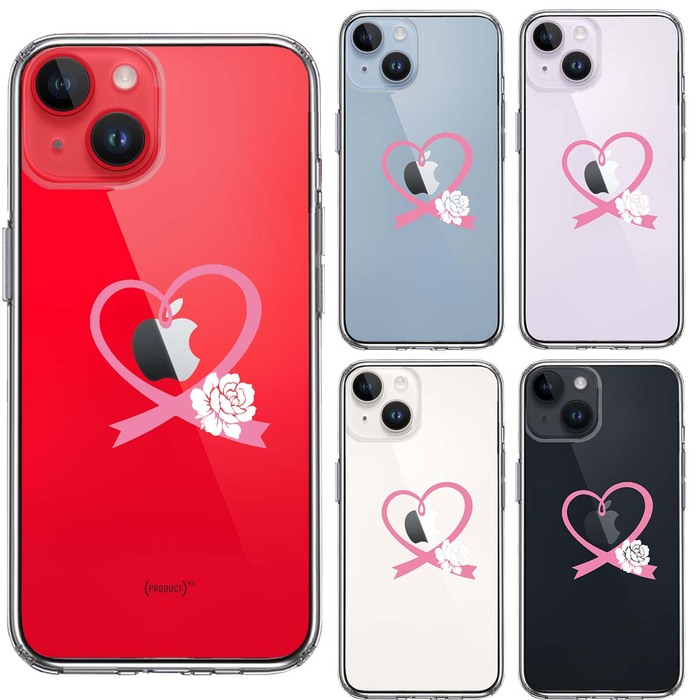 iPhone14Plus ケース クリアハート 白薔薇 スマホケース 側面ソフト 背面ハード ハイブリッド -1