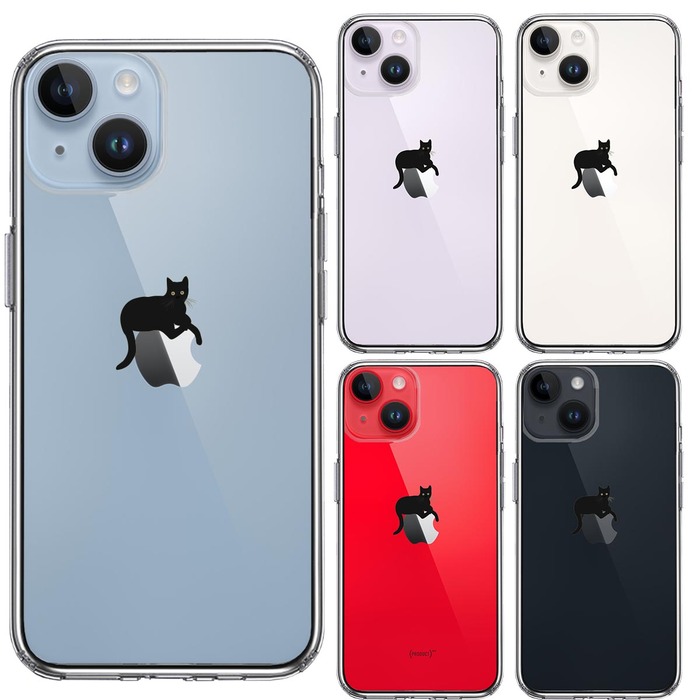 iPhone14 ケース クリア 猫 りんごペチペチ スマホケース 側面ソフト 背面ハード ハイブリッド -1